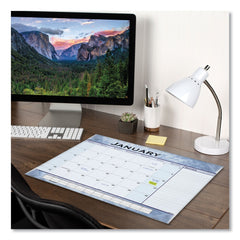 AT-A-GLANCE 12-Month: Jan 2026 to Dec 2026 22 in. x 17 in. Slate Blue Desk Pad - Blue Sheets, Clear Corners