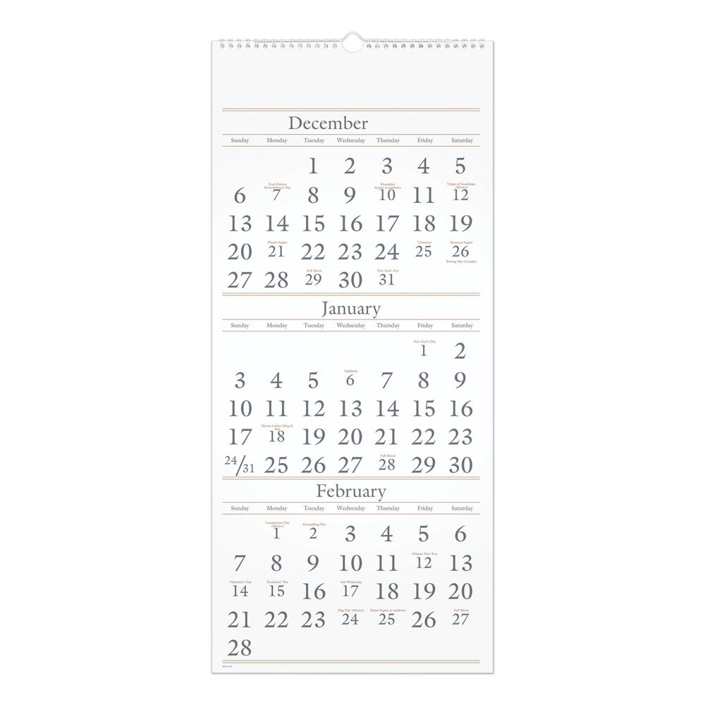 AT-A-GLANCE 14-Month: Dec 2025 to Feb 2027 12 in. x 27 in. 3-Month Reference Wall Calendar - White Sheets
