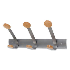 Alba 45 lb Capacity 3-Peg Wooden Coat Hook Wall Rack - Brown/Silver
