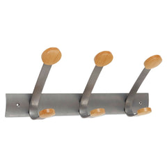 Alba 45 lb Capacity 3-Peg Wooden Coat Hook Wall Rack - Brown/Silver