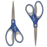 Westcott 8 in. Long 3.25 in. Cut Length Scissors with Antimicrobial Protection - Straight Blue/Gray Handle (2/Pack)
