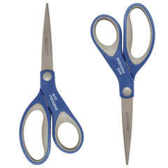 Westcott 8 in. Long 3.25 in. Cut Length Scissors with Antimicrobial Protection - Straight Blue/Gray Handle (2/Pack)
