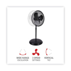 Alera 120V 0.37 Amp 3-Speed 16 in. Pedestal Stand Fan - Black