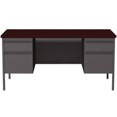 Alera 60 in. x 30 in. x 29.5 in. Double Pedestal Steel Desk - Mahogany/Charcoal/Charcoal Legs