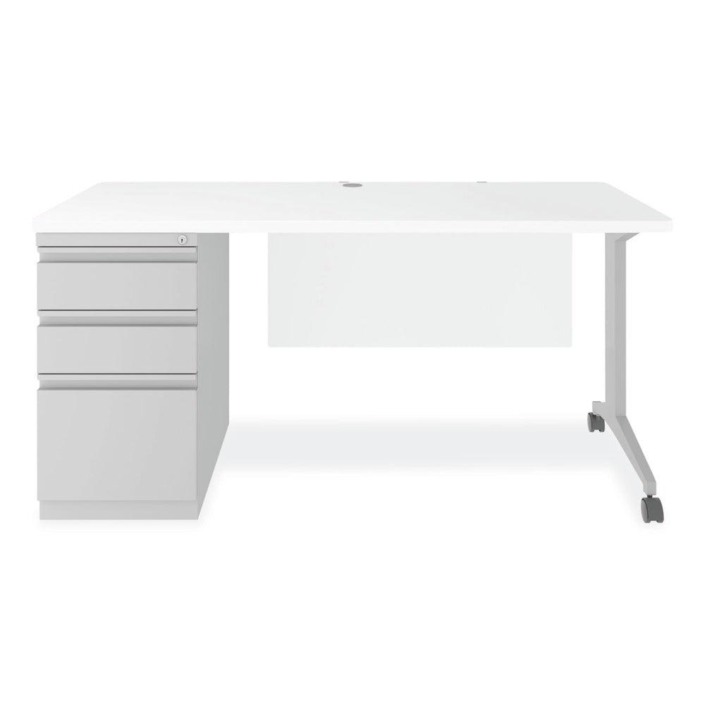 Alera Modern Teacher Series 60 in. x 24 in. x 28.75 in. Left-Side Pedestal: Box/Box/File Pedestal Desk - White/Silver
