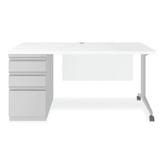 Alera Modern Teacher Series 60 in. x 24 in. x 28.75 in. Left-Side Pedestal: Box/Box/File Pedestal Desk - White/Silver