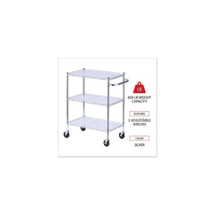 Alera 34.21 in. x 18 in. x 40 in. 600 lbs. Capacity 3-Shelf Wire Cart with Liners - Silver