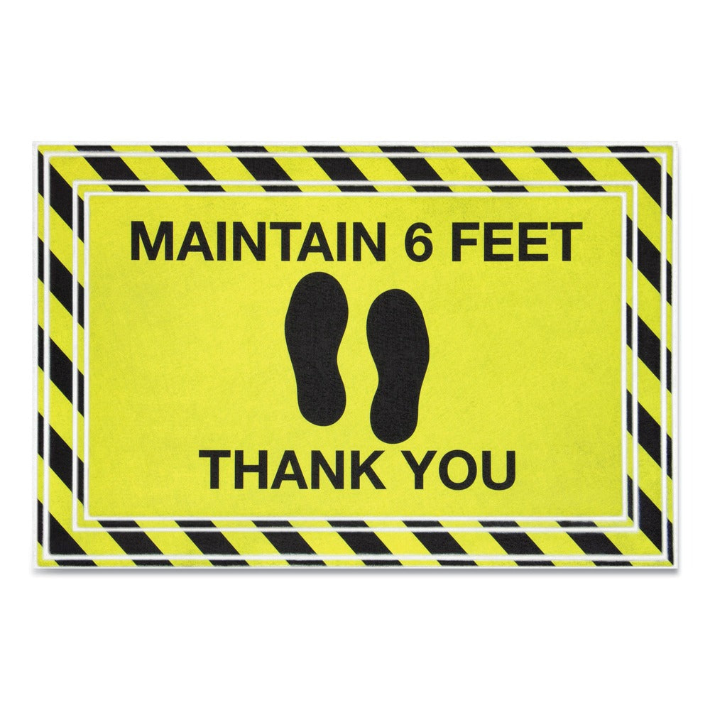 Apache Mills 24 in. x 36 in. Maintain 6 Feet Thank You Message Floor Mats - Black/Yellow