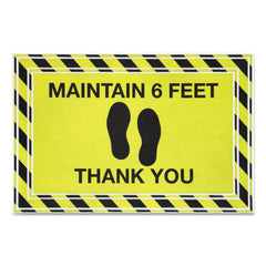 Apache Mills 24 in. x 36 in. Maintain 6 Feet Thank You Message Floor Mats - Black/Yellow