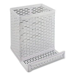 Artistic Urban Collection 3.5 in. x 3.5 in. Perforated Steel Punched Metal Pencil Cup/Cell Phone Stand - White