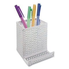 Artistic Urban Collection 3.5 in. x 3.5 in. Perforated Steel Punched Metal Pencil Cup/Cell Phone Stand - White