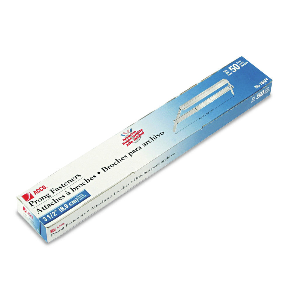 ACCO 3.5 in. Capacity 4.25 in. Center to Center Premium Two-Prong Paper Fastener Base and Compressor Sets - Silver (50/Box)