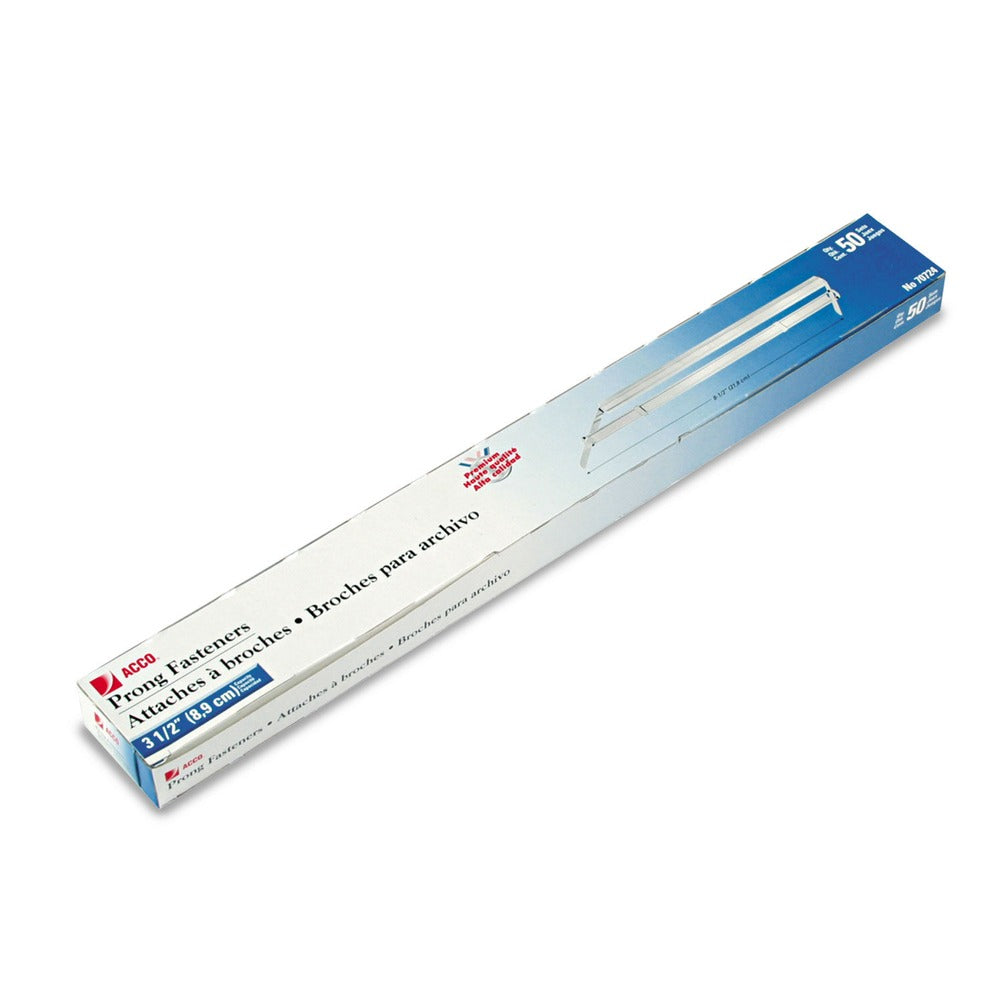 ACCO 3.5 in. Capacity 8.5 in. Center to Center Premium Two-Prong Paper Fastener Base and Compressor Sets - Silver (50/Box)