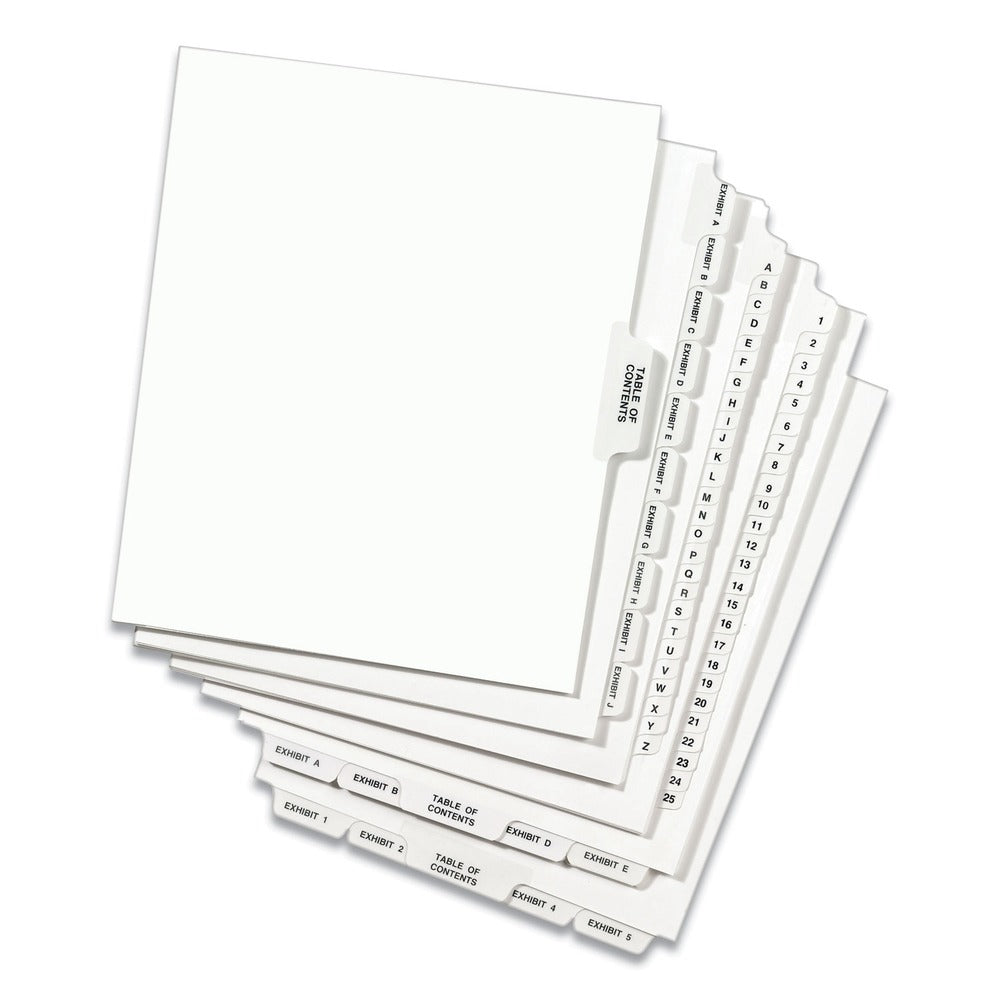 Avery 11 in. x 8.5 in. 26-Tab B Avery Style Preprinted Legal Exhibit Side Tab Index Dividers - White (25/Pack)