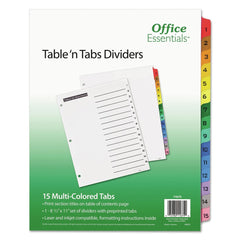 Office Essentials Table 'n Tabs 11 in. x 8.5 in. 15-Tab 1 to 15 Dividers - White/Assorted Tabs (1-Set)
