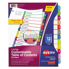Avery 1 - 12 Tab 11 in. x 8.5 in. Customizable TOC Ready Index Divider Set - Multicolor (1 Set)