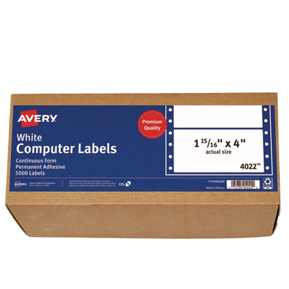 Avery 1.94 in. x 4 in. Pin-Fed/Dot Matrix Printer Mailing Labels - White (5000/Box)