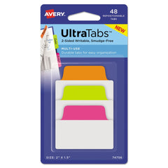 Avery 2 in. x 1.5 in. 1/5-Cut Standard Ultra Tabs Repositionable Tabs - Assorted Neon Colors (48/Pack)