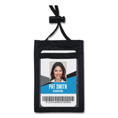 Advantus 3.25 in. x 5 in. Holder 2.38 in. x 3.5 in. Insert 48 in. Cord Vertical ID Badge Holders with Convention Neck Pouch - Black/Clear (12/Pack)