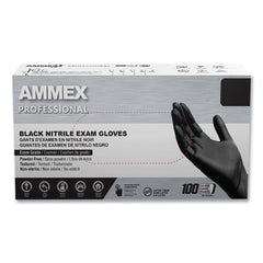 Ammex ABNPF42100 Nitrile Exam Gloves, Powder-Free, 3 mil, Small, Black, 100/Box, 10 Boxes/Carton