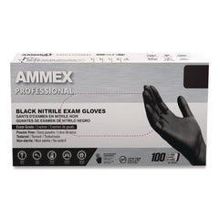 Ammex 9.5 in. Long 3 mil Powder-Free Nitrile Exam Gloves - Medium/Black (1000/Carton)