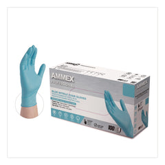 Ammex 9.5 in. Long 3 mil Thick Powder-Free Nitrile Exam Gloves - Medium/Light Blue (100/Box)