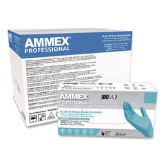 Ammex 9.5 in. Long 3 mil Thick Powder-Free Nitrile Exam Gloves - Medium/Light Blue (100/Box)