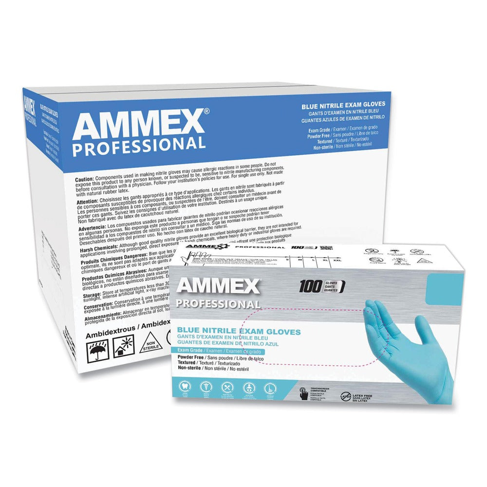Ammex 9.5 in. Long 3 mil Powder-Free Nitrile Exam Gloves - Large/Light Blue (1000/Carton)