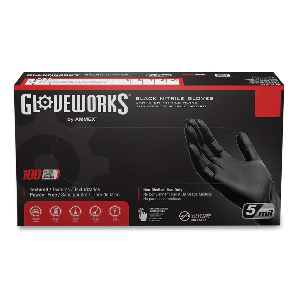 Ammex 9.5 in. Long 5 mil Powder-Free Industrial Nitrile Gloves - Medium/Black (1000/Carton)