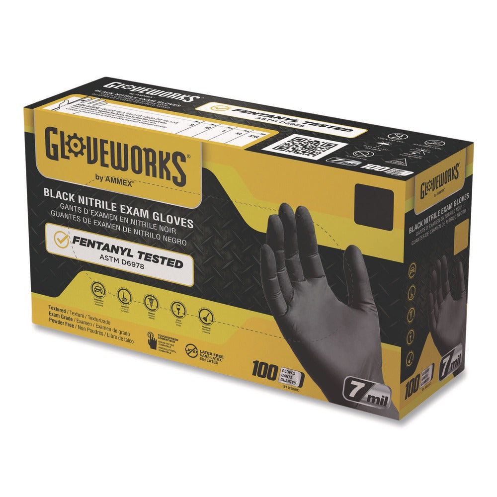 Ammex 6 mil Powder-Free Nitrile Exam Gloves - Large, Black (1000/Carton)