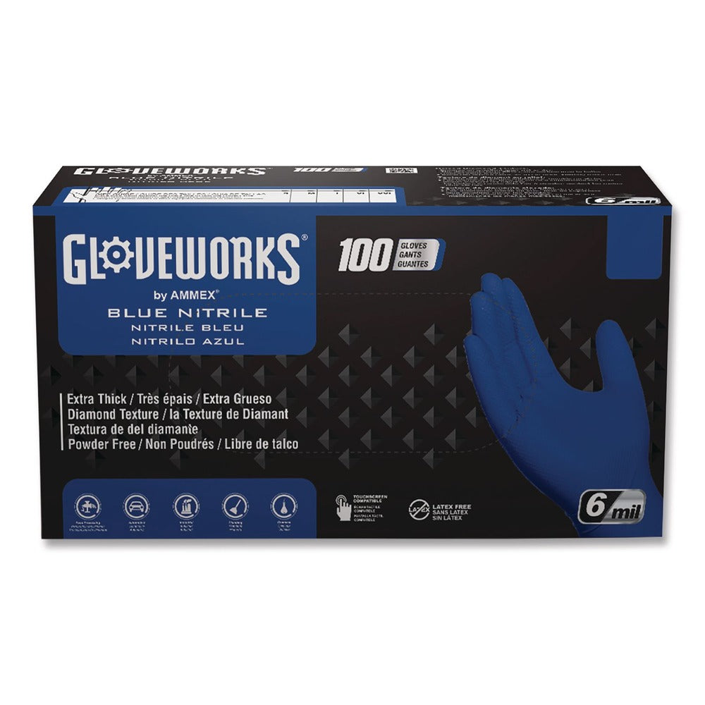 Ammex 9.5 in. 6 mil Heavy-Duty Industrial Nitrile Gloves - X-Large/Royal Blue (1000/Carton)