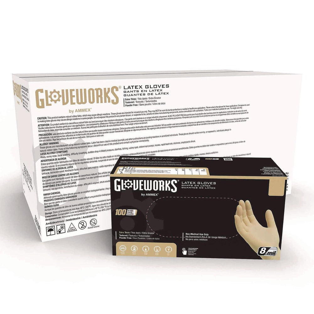 Ammex 6 mil Thick 9.5 in. Long Powder-Free Extra Thick Latex Disposable Gloves - Large, Ivory (100/Box, 10 Boxes/Carton)