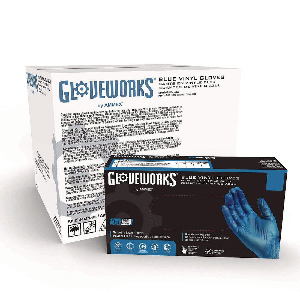 Ammex 3 mil Industrial Powder-Free Vinyl Gloves - Large, Blue (1000/Carton)
