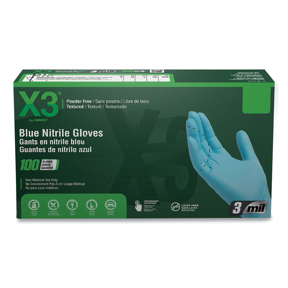 Ammex X344100 3 mil Industrial Powder-Free Nitrile Gloves - Medium, Blue (1000/Carton)