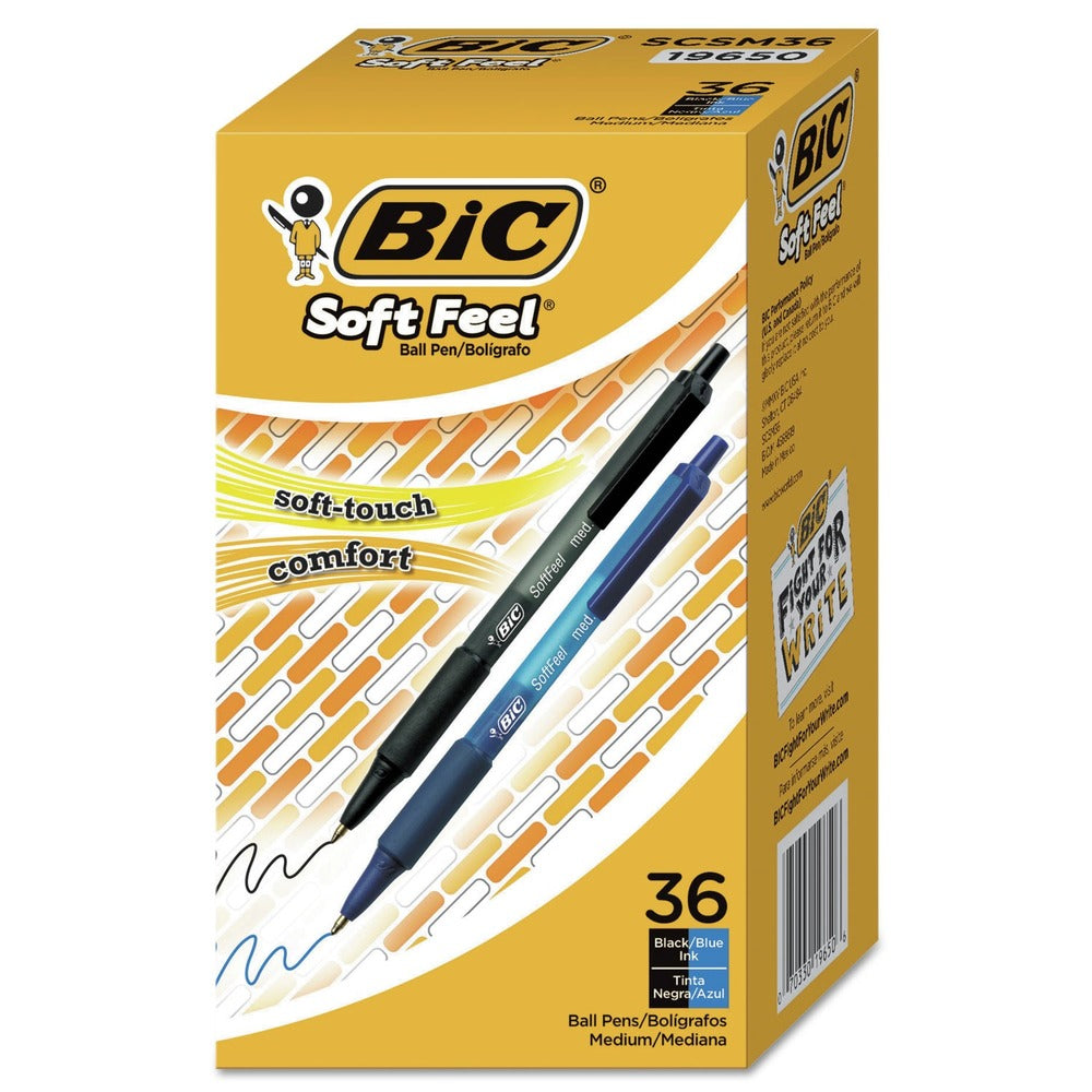 BIC Soft Feel 1 mm Medium Ballpoint Pen Value Pack - Assorted Ink and Barrel Colors (36/Pack)