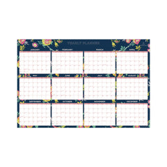 Blue Sky 36 in. x 24 in. 12-Month (Jan-Dec 2026) Day Designer Peyton Laminated Erasable Wall Calendar - White/Navy Sheets