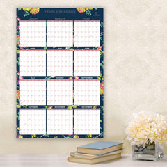 Blue Sky 36 in. x 24 in. 12-Month (Jan-Dec 2026) Day Designer Peyton Laminated Erasable Wall Calendar - White/Navy Sheets