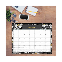 Blue Sky 22 in. x 17 in. 12-Month (Jan-Dec 2026) Baccara Dark Desk Pad - White/Black/Gold Sheets/Black Binding