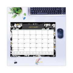Blue Sky 22 in. x 17 in. 12-Month (Jan-Dec 2026) Baccara Dark Desk Pad - White/Black/Gold Sheets/Black Binding