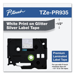 Brother 0.47 in. x 26.2 ft. TZe Premium Laminated Tape - White on Silver