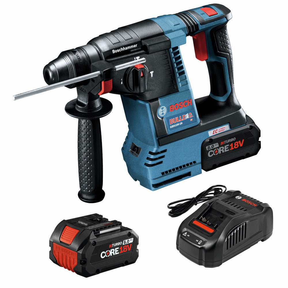 Factory Reconditioned Bosch Bulldog 18V Brushless Lithium-Ion 1 in. Cordless SDS-Plus Rotary Hammer Kit with 2 Batteries (8 Ah)