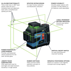 Factory Reconditioned Bosch 12V MAX 360 Degrees Connected Green-Beam 3-Plane Leveling and Alignment Laser Kit (2 Ah)