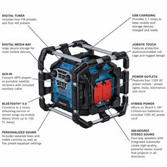 Factory Reconditioned Bosch 18V Lithium-Ion Bluetooth 5.0 Corded/Cordless Jobsite Radio with Power Station and (2) AA Batteries (Tool Only)