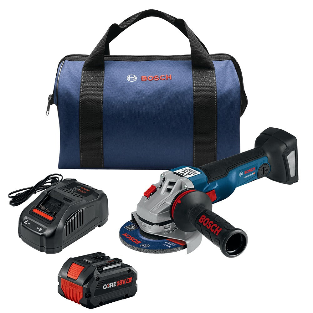 Factory Reconditioned Bosch 18V Brushless 4-1/2 in. - 5 in. Cordless Angle Grinder Kit with (1) CORE18V 8 Ah High Power Battery