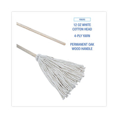 Boardwalk BWK112C Handle/Deck Mops with No. 12 Head and 48 in. Handle - White Cotton Head/Natural Wood Handle (6/Pack)