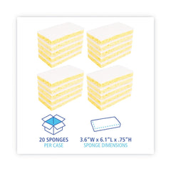 Boardwalk 63BWK LD 0.7 in. Thick 3.6 in. x 6.1 in. Individually Wrapped Light Duty Scrubbing Sponge - Yellow/White (20/Carton)