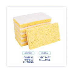 Boardwalk 63BWK LD 0.7 in. Thick 3.6 in. x 6.1 in. Individually Wrapped Light Duty Scrubbing Sponge - Yellow/White (20/Carton)