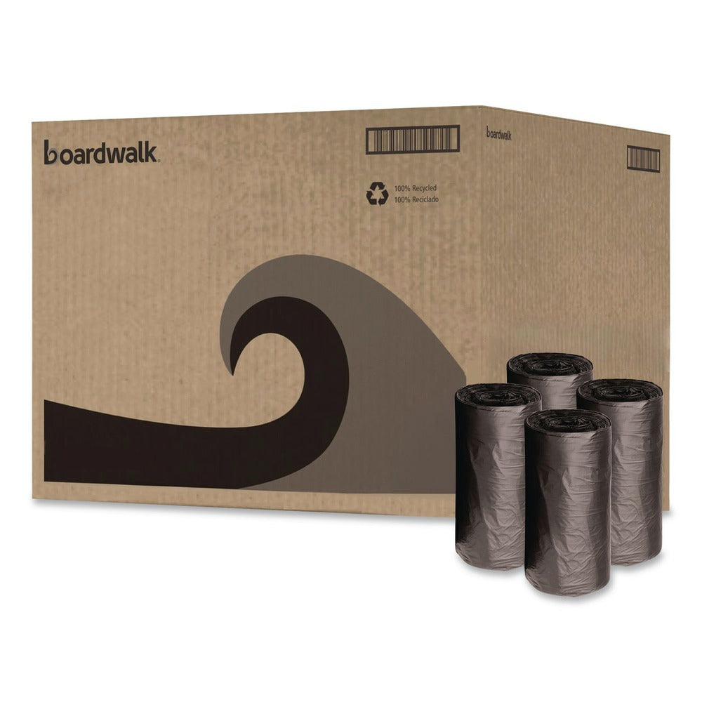 Boardwalk 4 Gallon 0.35 mil 17 in. x 17 in. Perforated Roll Low-Density Waste Can Liners - Black (50 Bags/Roll, 20 Rolls/Carton)