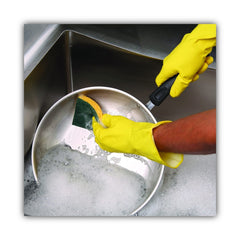 Boardwalk 74BWK MD 20/Carton 3.6 in. x 6.1 in., 0.75 in. Thick, Individually Wrapped, Medium Duty Scrubbing Sponge - Yellow/Green