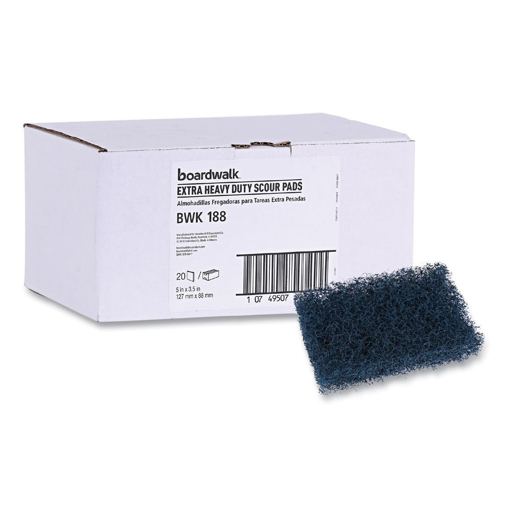 Boardwalk 3.5 in. x 5 in. Extra Heavy-Duty Scour Pad - Dark Blue (20/Carton)